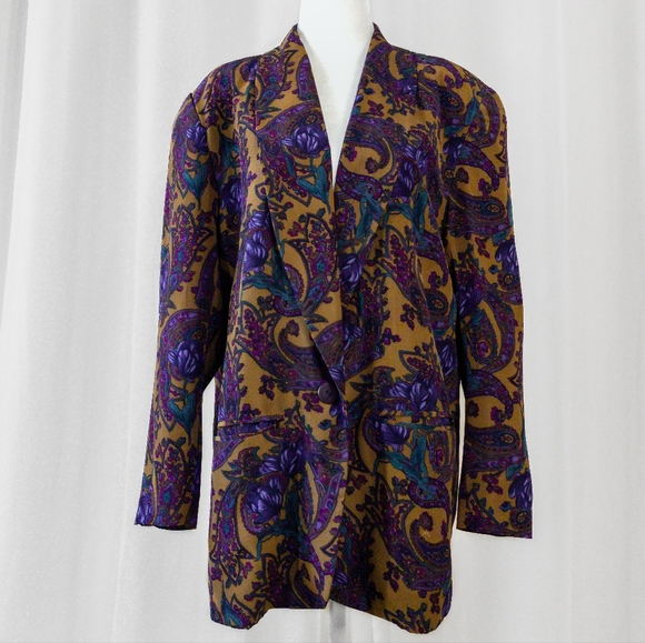 Vintage 90s Michelle Stuart Eclectic Paisley Oversized Blazer - Picture 2 of 6